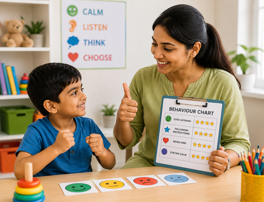 Therapist supporting a child